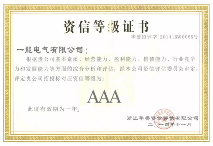 信誉等级证书